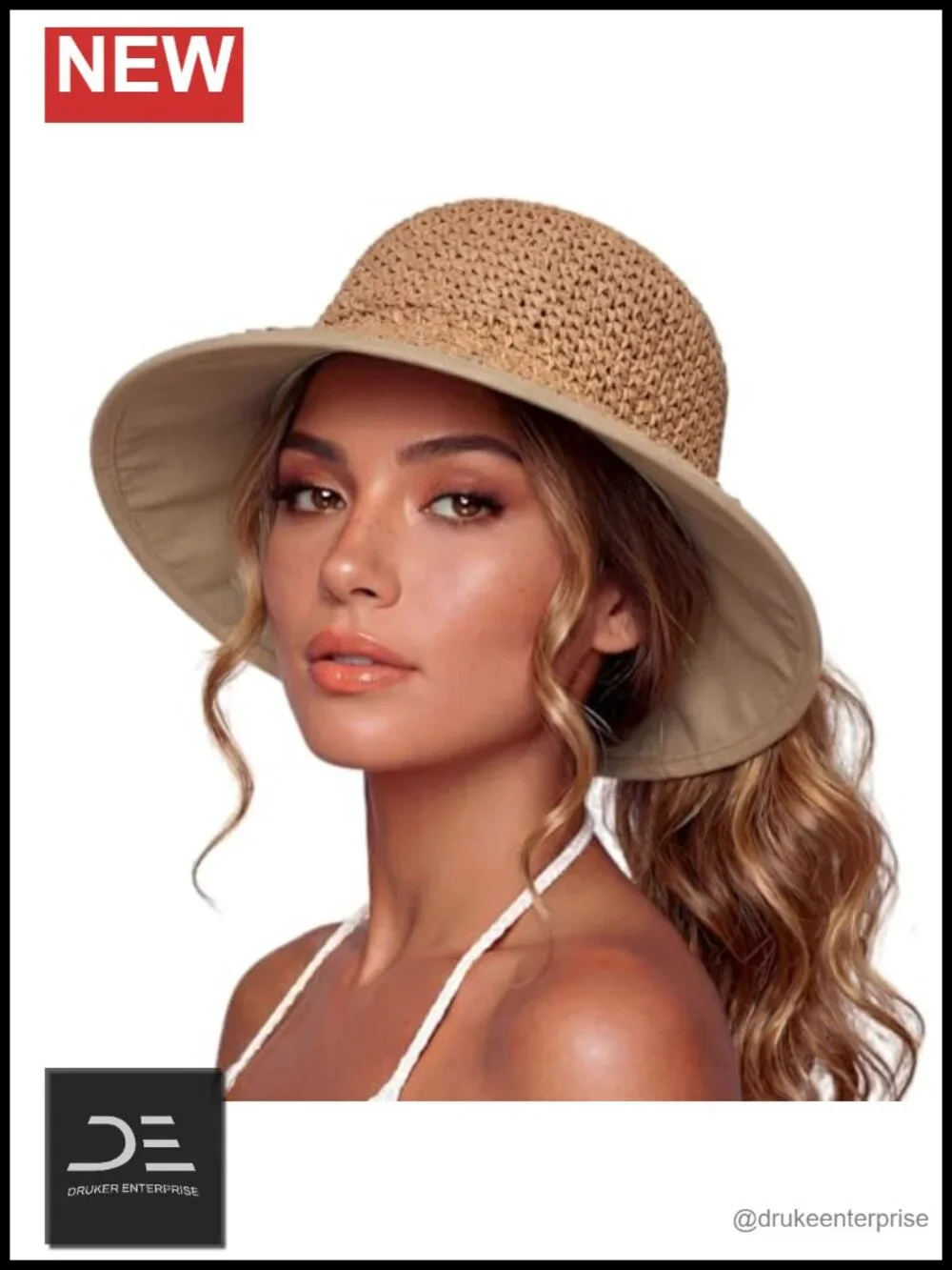 Hand Crochet Straw Sun Hat with Cooling UPF 50+ Sweatband